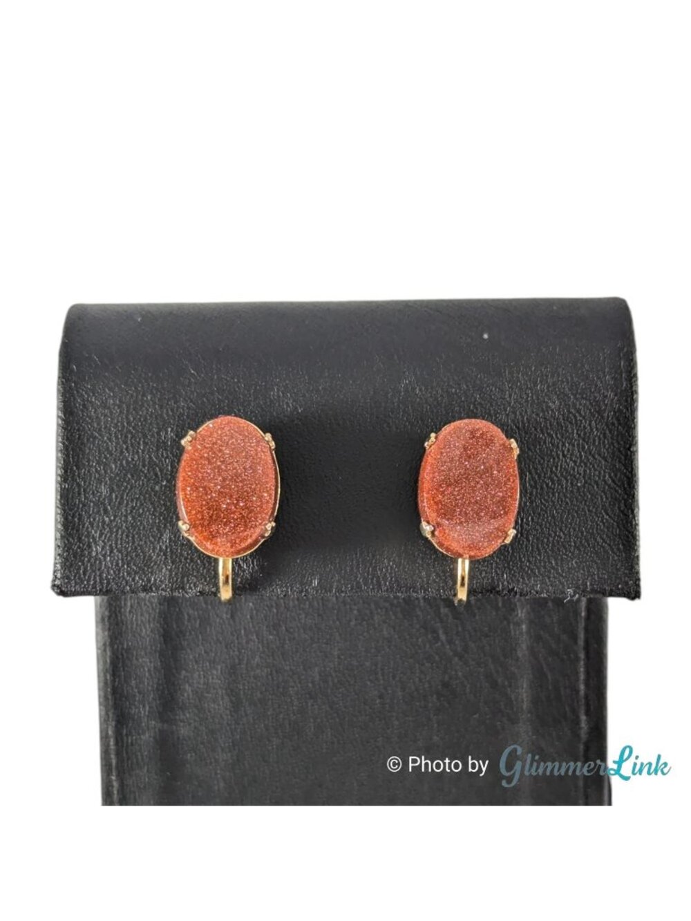 Vintage Goldstone Gold Tone Oval Clip On Earrings